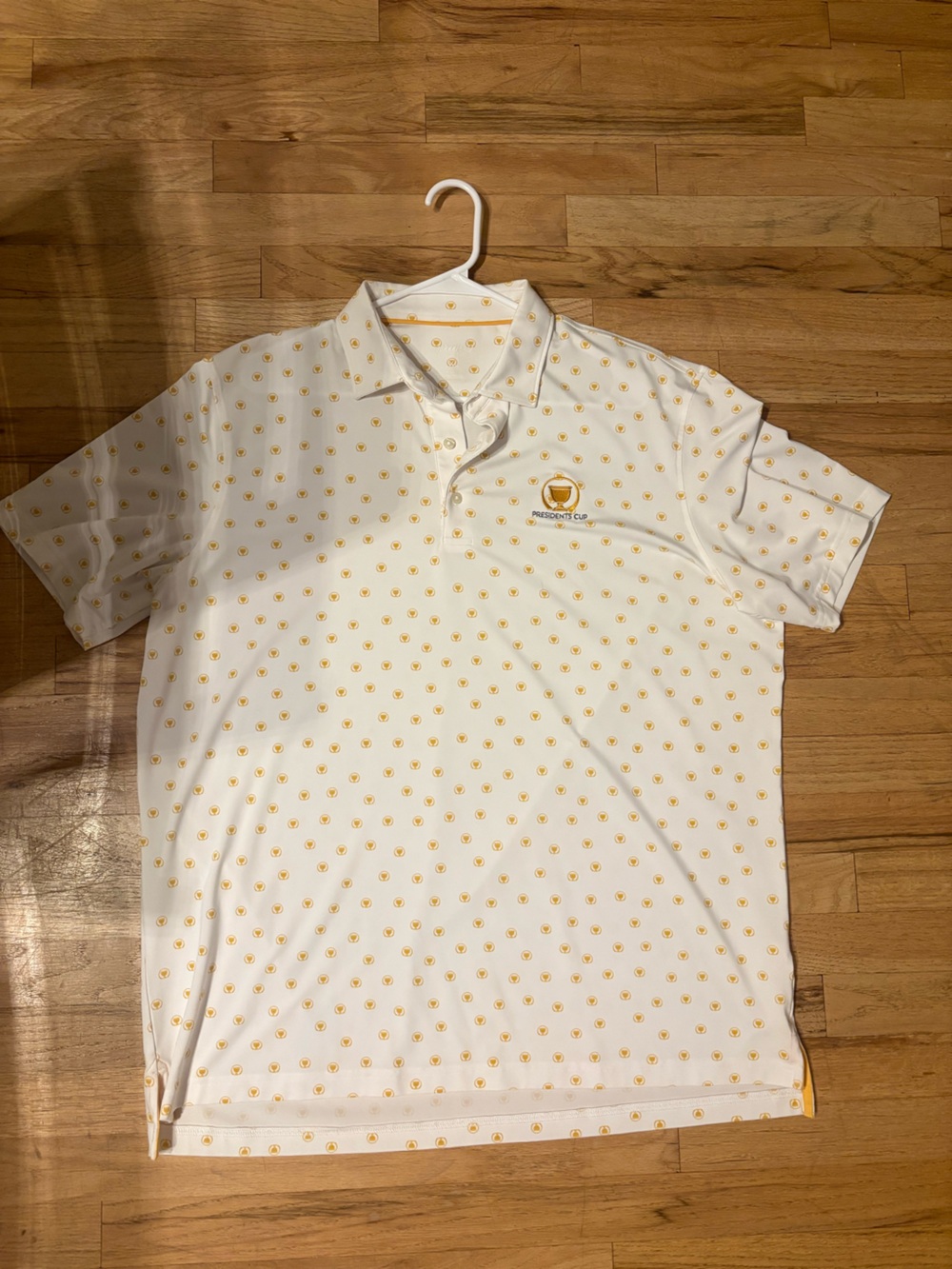 johnnie-O Presidents Cup White Polo with trophy Logo Pattern